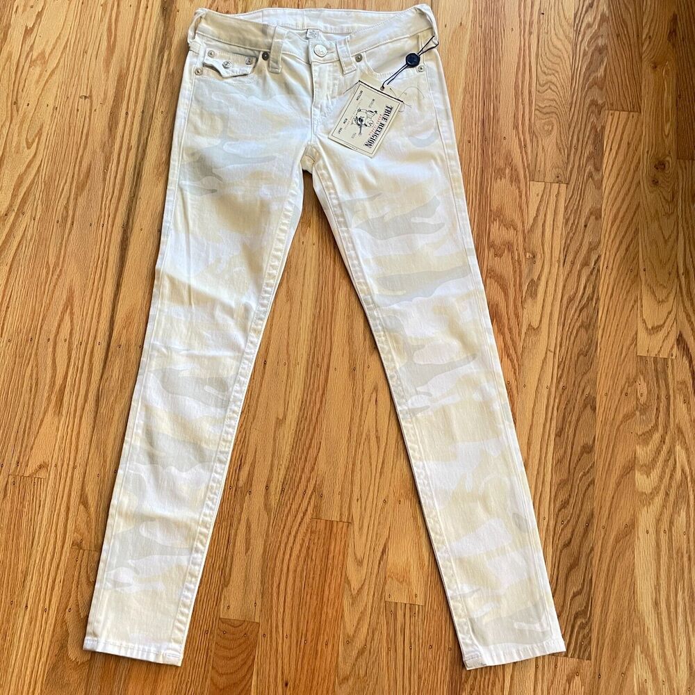 TRUE RELIGION 5 Pocket Winter White Camo Legging Womens Size 26x30 Flap Pockets
